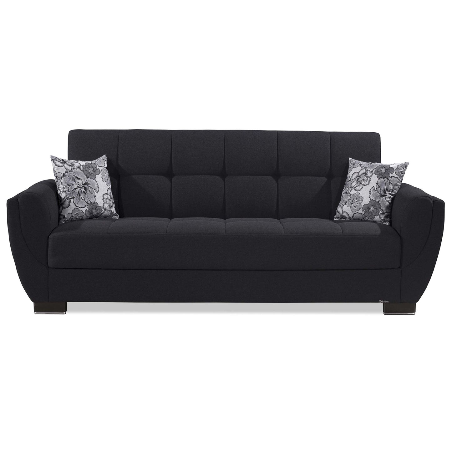 93" Dark Blue Chenille Convertible Futon Sleeper Sofa And Toss Pillows With Storage-6