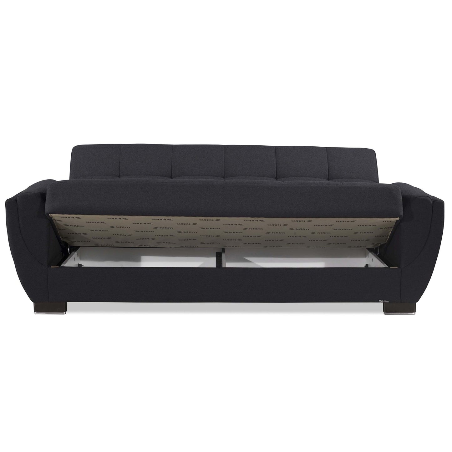 93" Dark Blue Chenille Convertible Futon Sleeper Sofa And Toss Pillows With Storage-4