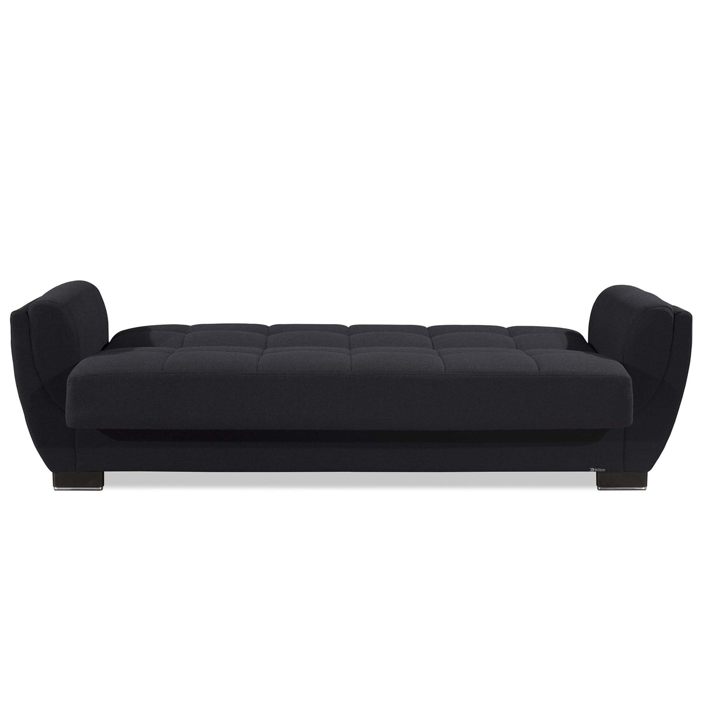 93" Dark Blue Chenille Convertible Futon Sleeper Sofa And Toss Pillows With Storage-5