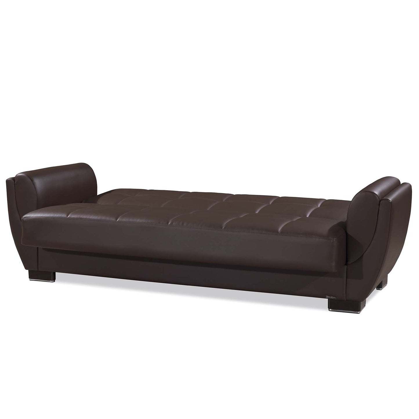 93" Brown Faux Leather Convertible Futon Sleeper Sofa And Toss Pillows With Storage-3