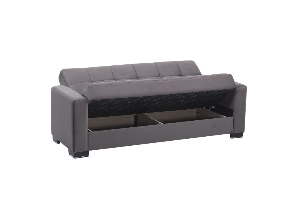 87" Gray Microfiber Convertible Futon Sleeper Sofa And Toss Pillows With Storage-2