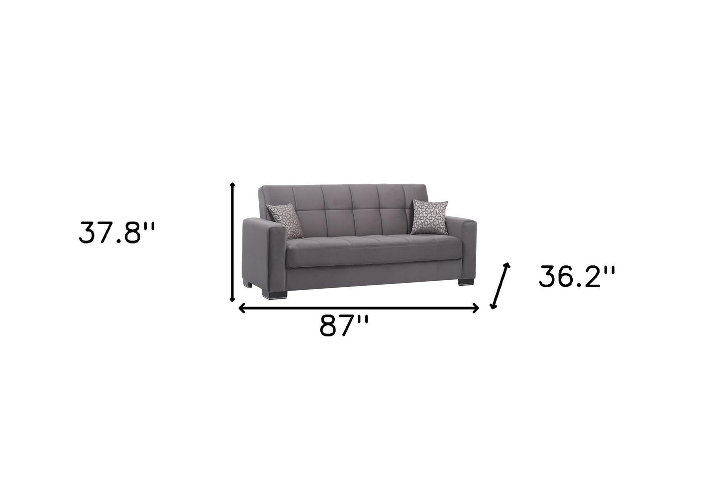 87" Gray Microfiber Convertible Futon Sleeper Sofa And Toss Pillows With Storage-7