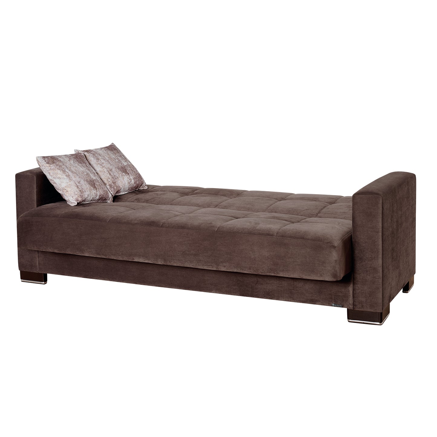 87" Brown Microfiber Convertible Futon Sleeper Sofa And Toss Pillows With Storage-3