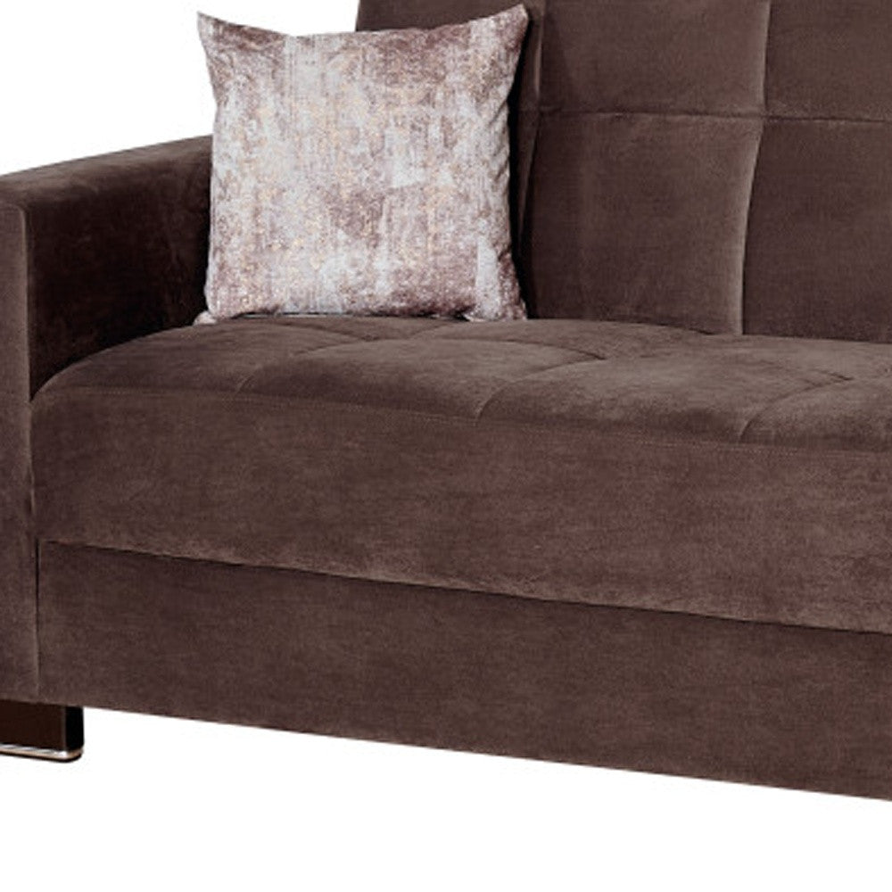 87" Brown Microfiber Convertible Futon Sleeper Sofa And Toss Pillows With Storage-4
