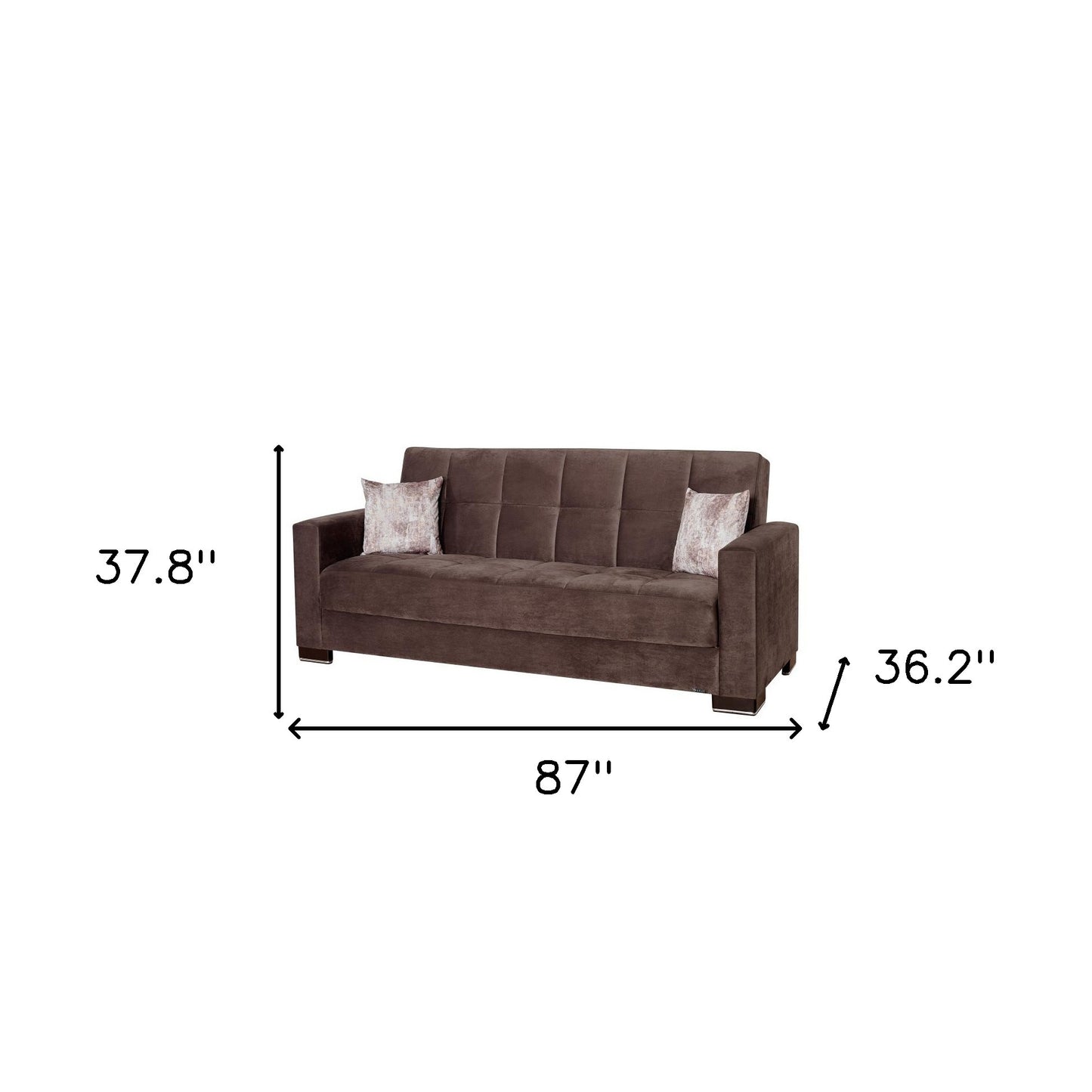 87" Brown Microfiber Convertible Futon Sleeper Sofa And Toss Pillows With Storage-7