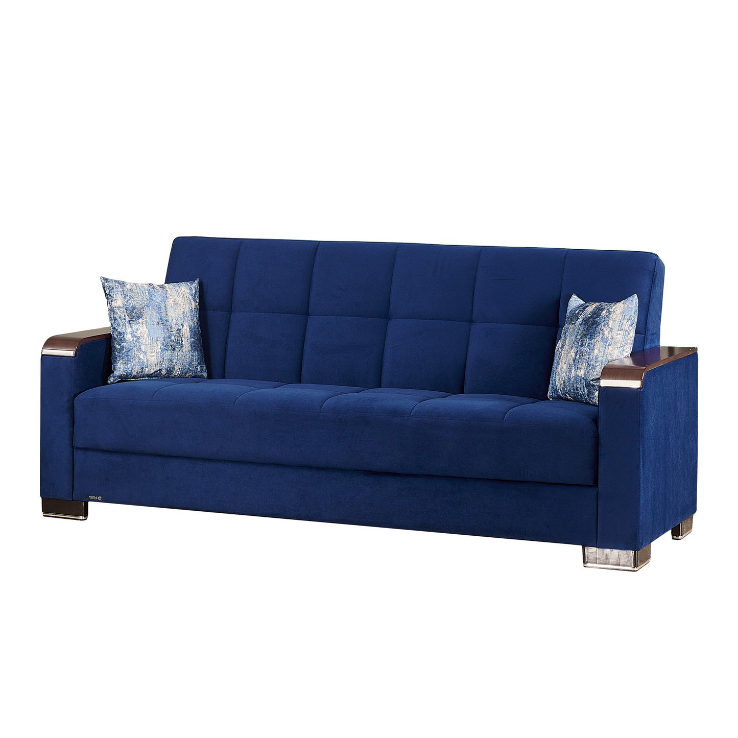 87" Blue Microfiber Convertible Futon Sleeper Sofa And Toss Pillows With Storage-3