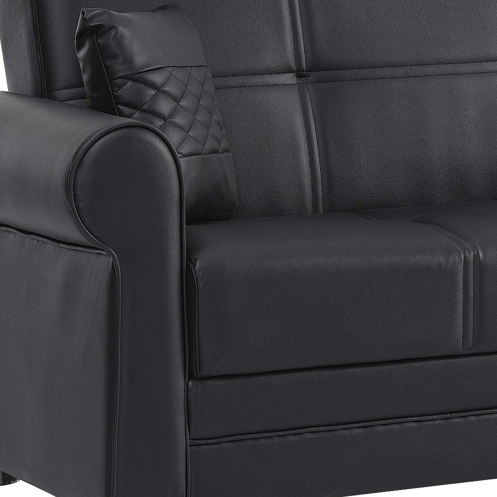 89" Black Faux Leather Convertible Futon Sleeper Sofa And Toss Pillows With Storage-8