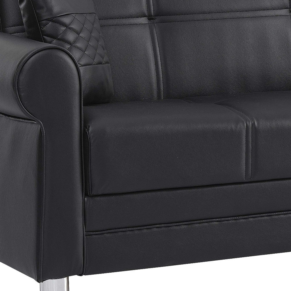 89" Black Faux Leather Convertible Futon Sleeper Sofa And Toss Pillows With Storage-5