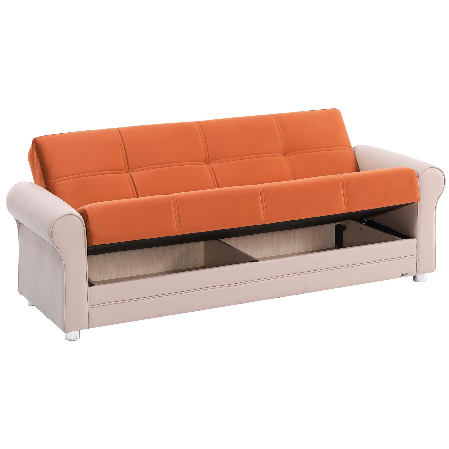 89" Orange Polyester Convertible Futon Sleeper Sofa And Toss Pillows With Storage-2