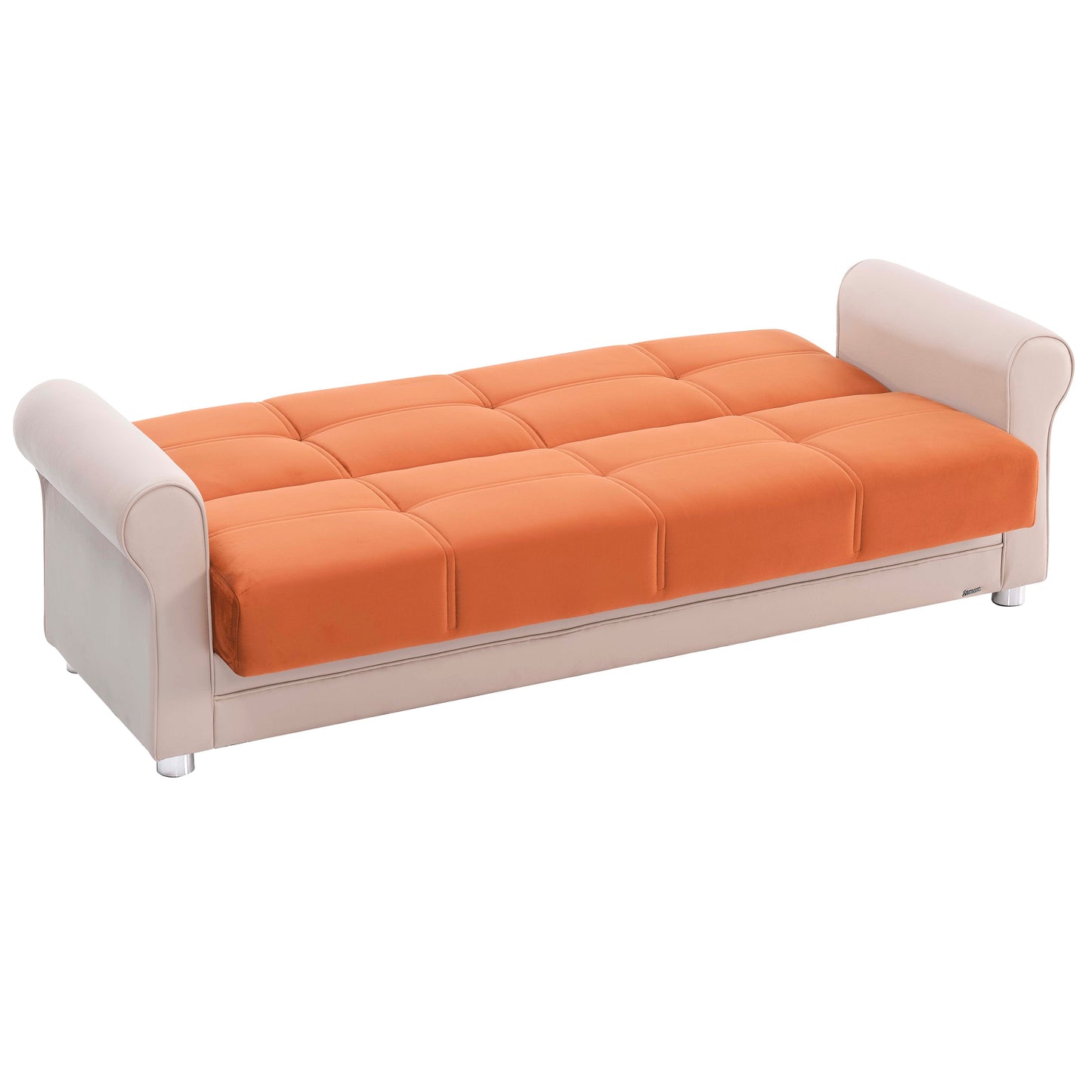 89" Orange Polyester Convertible Futon Sleeper Sofa And Toss Pillows With Storage-3