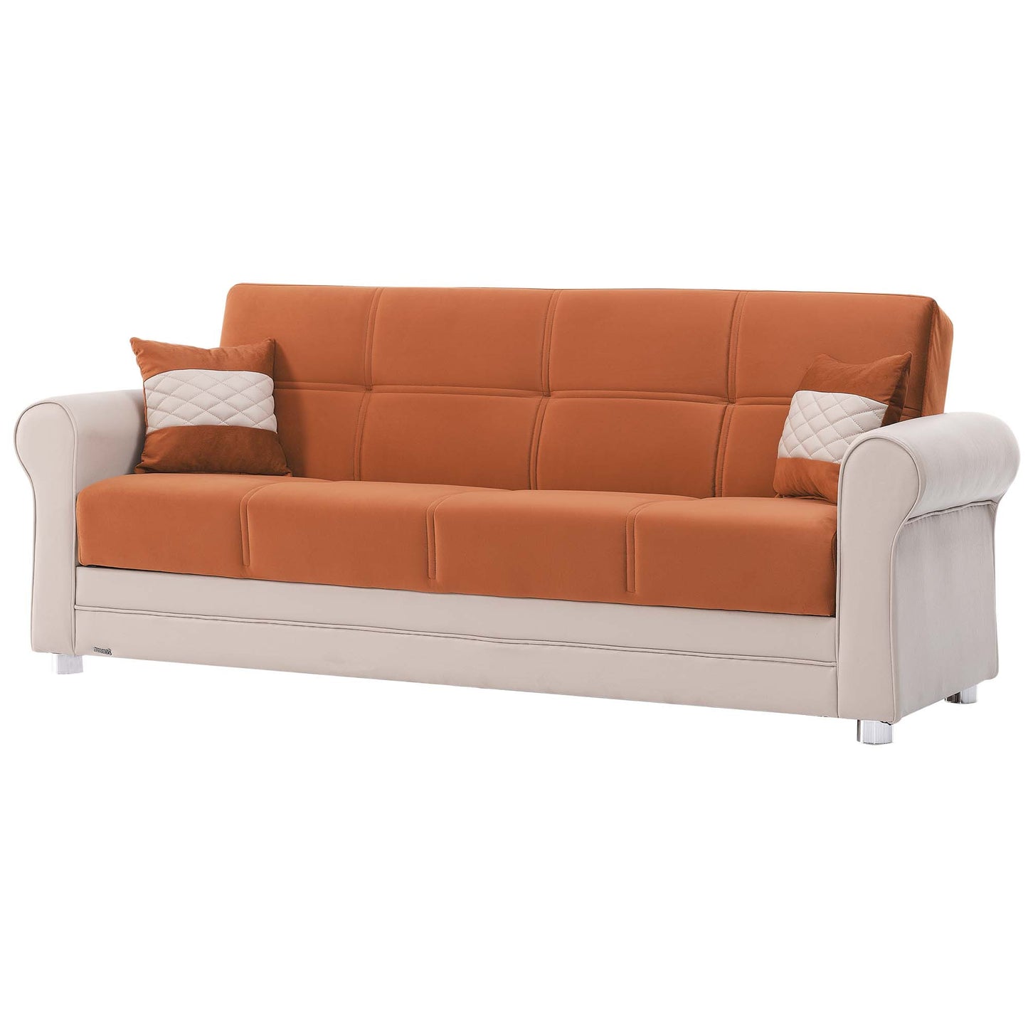 89" Orange Polyester Convertible Futon Sleeper Sofa And Toss Pillows With Storage-5