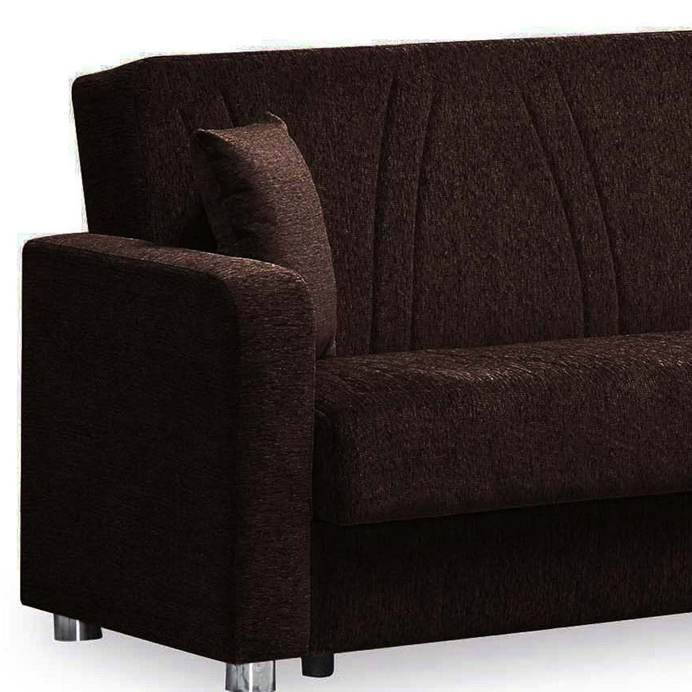 87" Dark Brown Chenille Convertible Futon Sleeper Sofa And Toss Pillows With Storage-5
