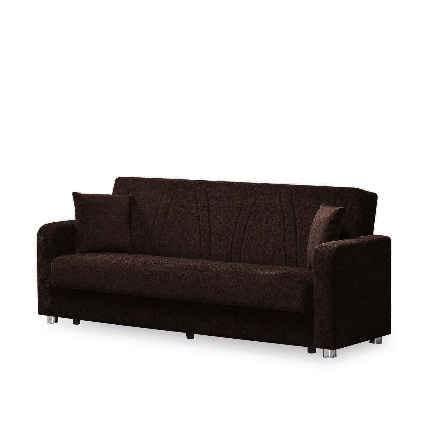 87" Dark Brown Chenille Convertible Futon Sleeper Sofa And Toss Pillows With Storage-4