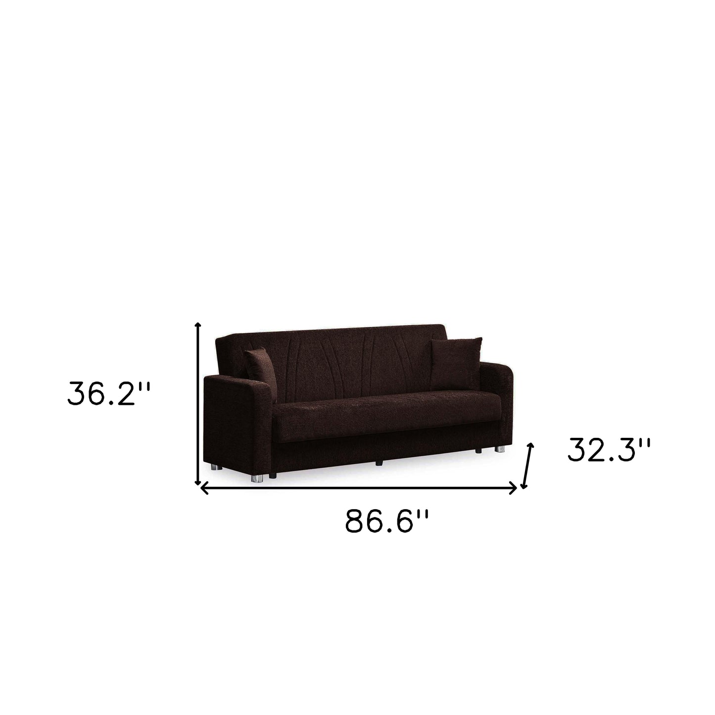 87" Dark Brown Chenille Convertible Futon Sleeper Sofa And Toss Pillows With Storage-8