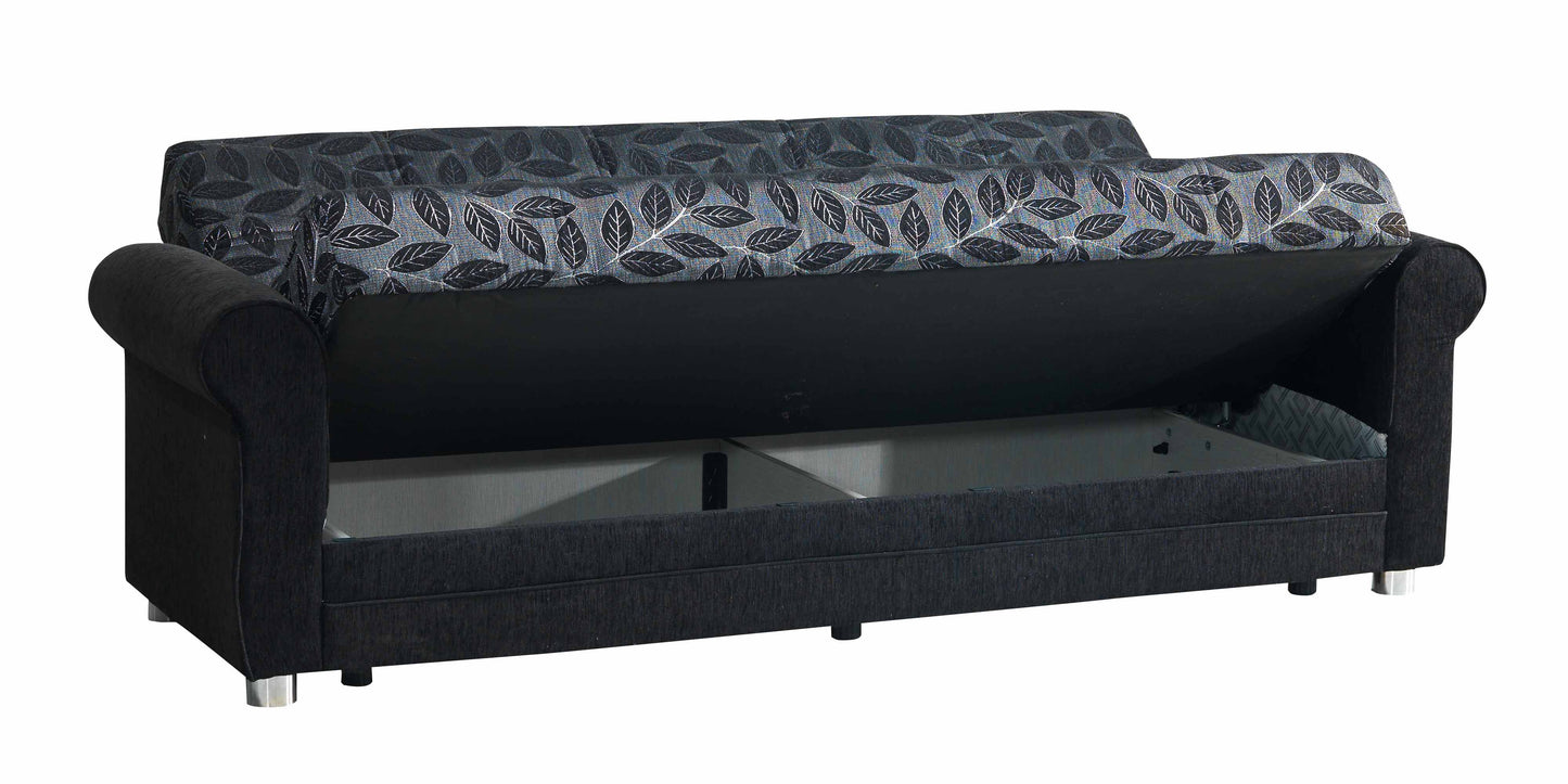 89" Black Chenille Convertible Futon Sleeper Sofa And Toss Pillows With Storage-2