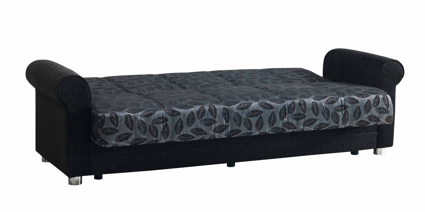 89" Black Chenille Convertible Futon Sleeper Sofa And Toss Pillows With Storage-3