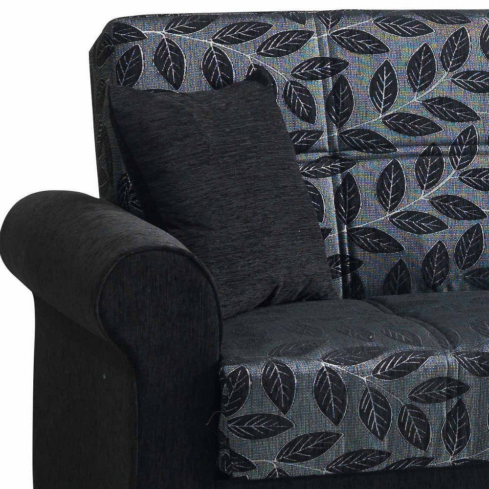 89" Black Chenille Convertible Futon Sleeper Sofa And Toss Pillows With Storage-4
