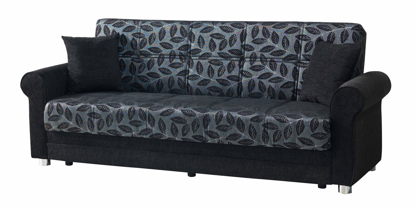 89" Black Chenille Convertible Futon Sleeper Sofa And Toss Pillows With Storage-5