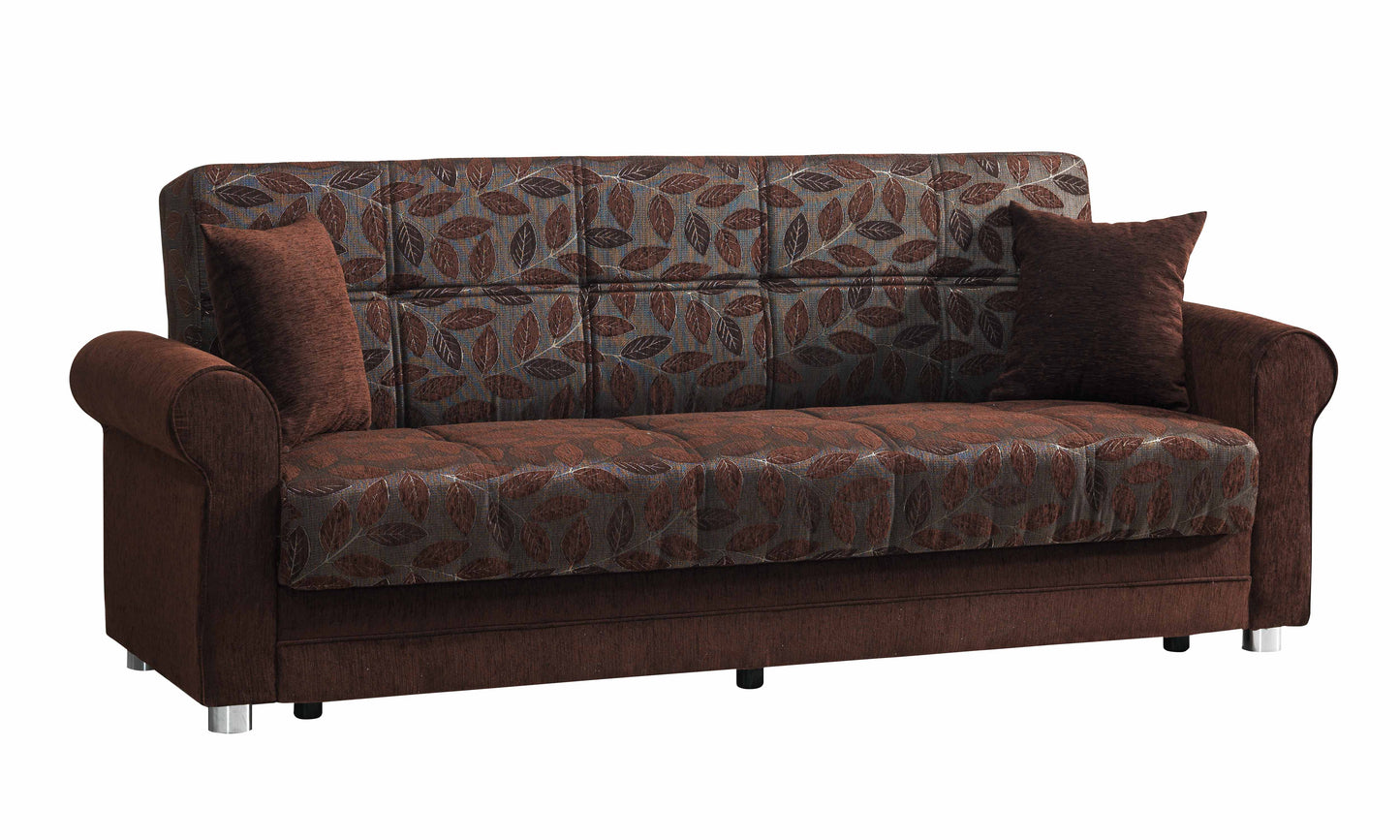 89" Dark Brown Chenille Convertible Futon Sleeper Sofa And Toss Pillows With Storage-1