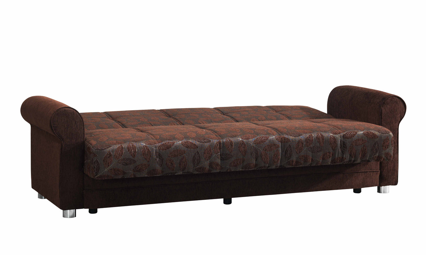 89" Dark Brown Chenille Convertible Futon Sleeper Sofa And Toss Pillows With Storage-3