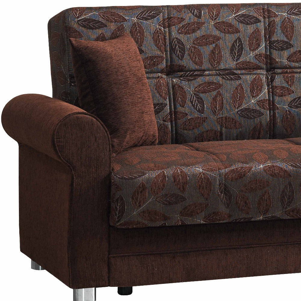 89" Dark Brown Chenille Convertible Futon Sleeper Sofa And Toss Pillows With Storage-5