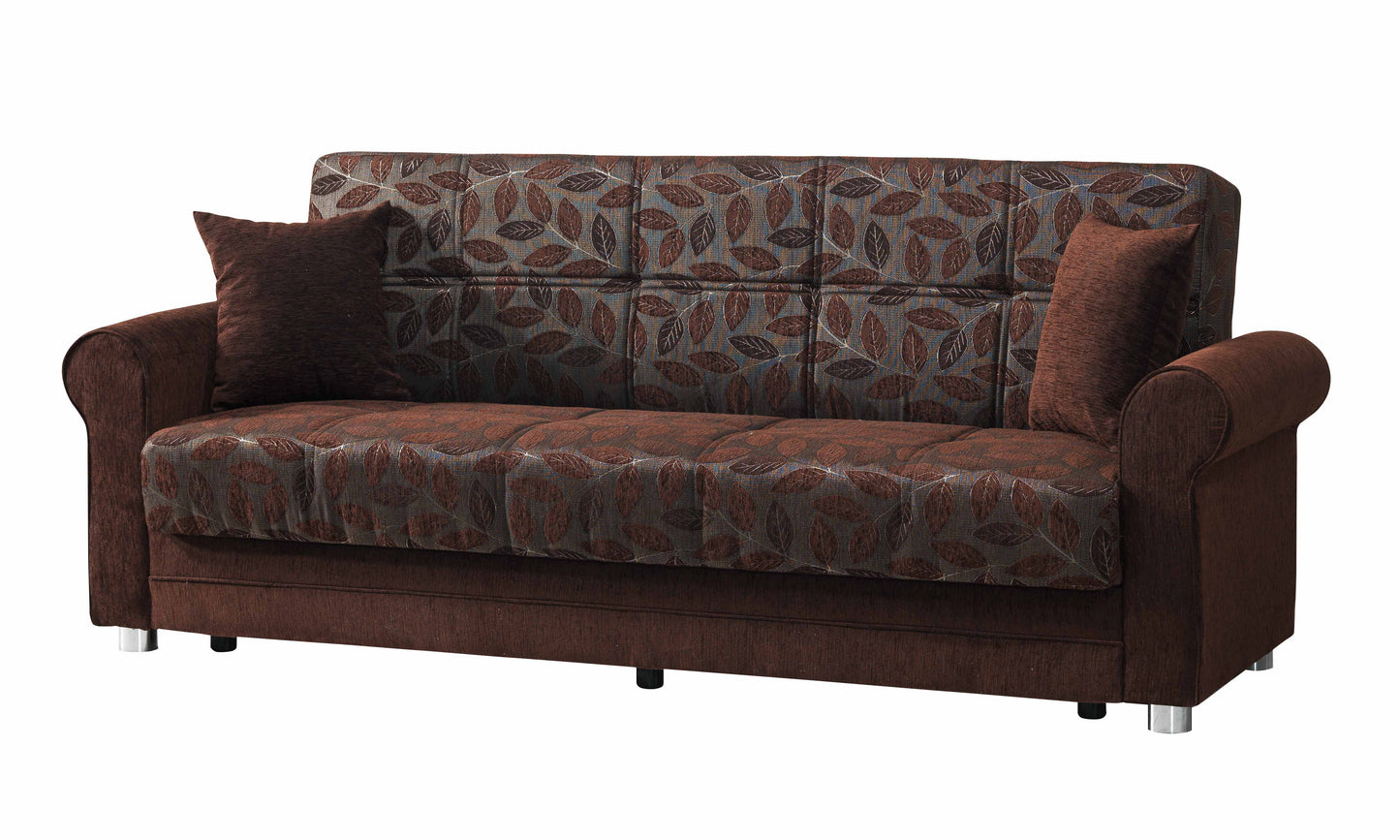 89" Dark Brown Chenille Convertible Futon Sleeper Sofa And Toss Pillows With Storage-4