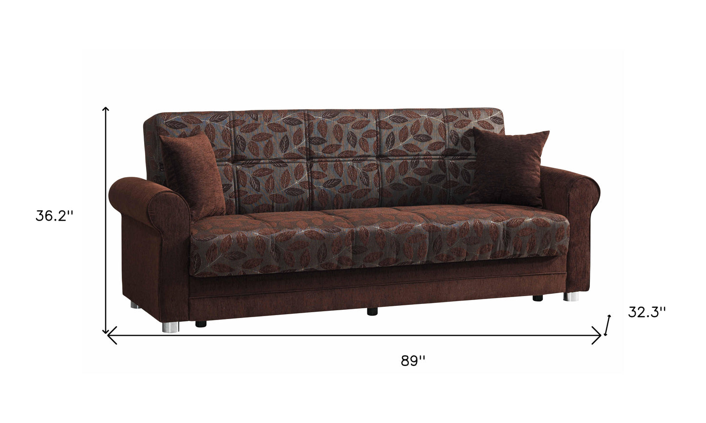 89" Dark Brown Chenille Convertible Futon Sleeper Sofa And Toss Pillows With Storage-7