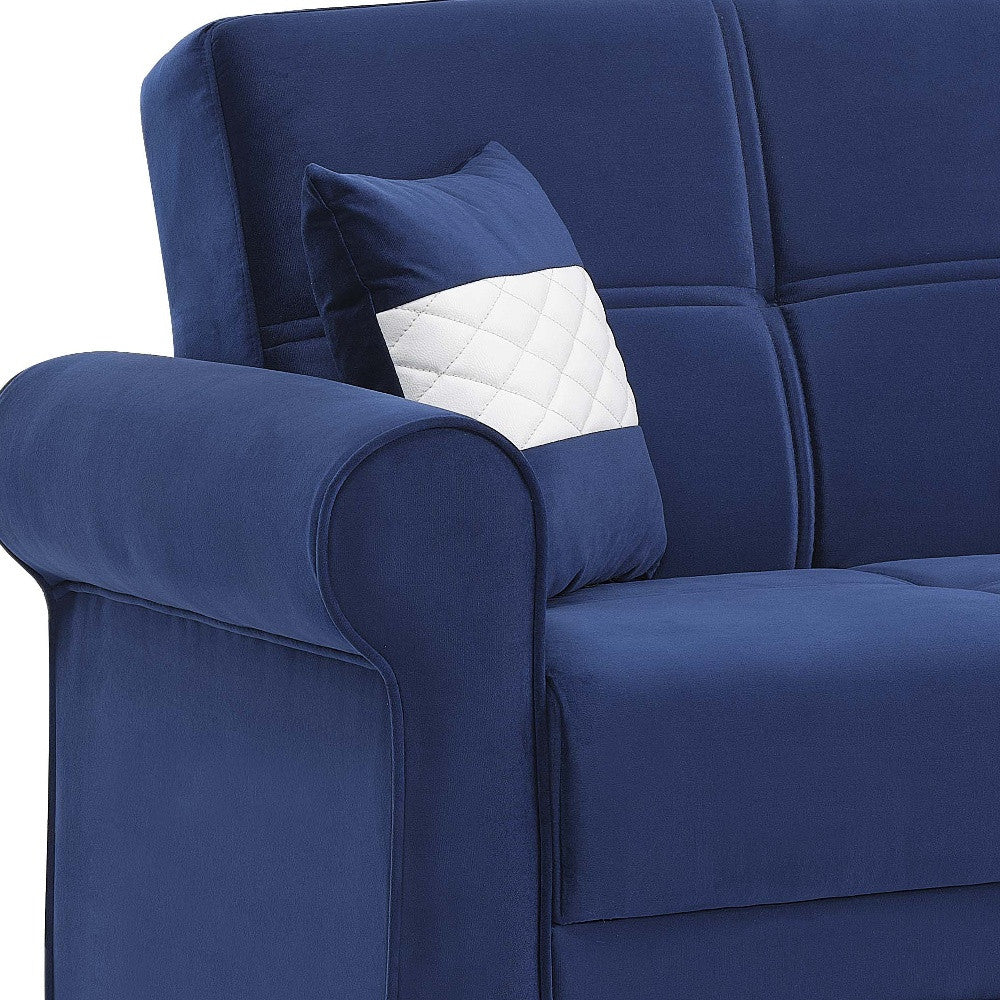 89" Blue Microfiber Convertible Futon Sleeper Sofa And Toss Pillows With Storage-5