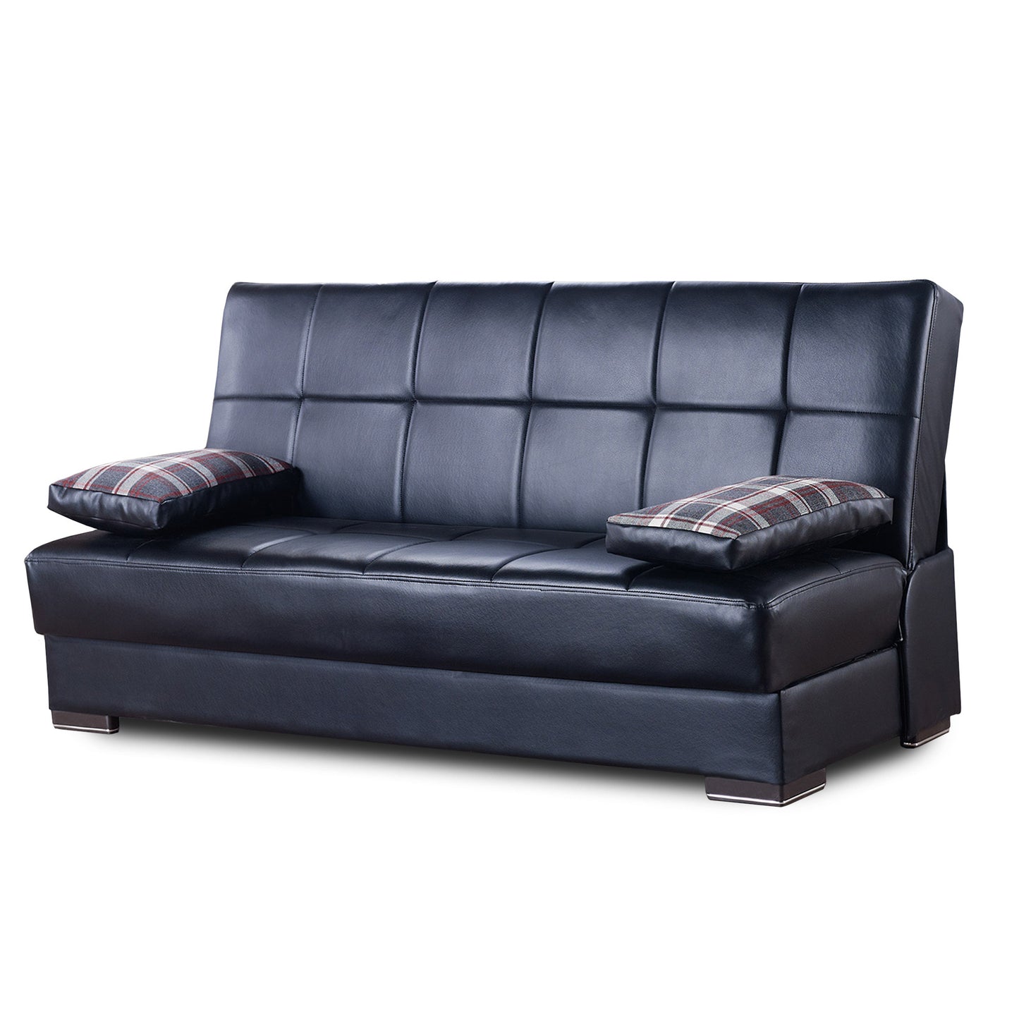 75" Black Faux Leather Convertible Futon Sleeper Sofa And Toss Pillows With Storage-1