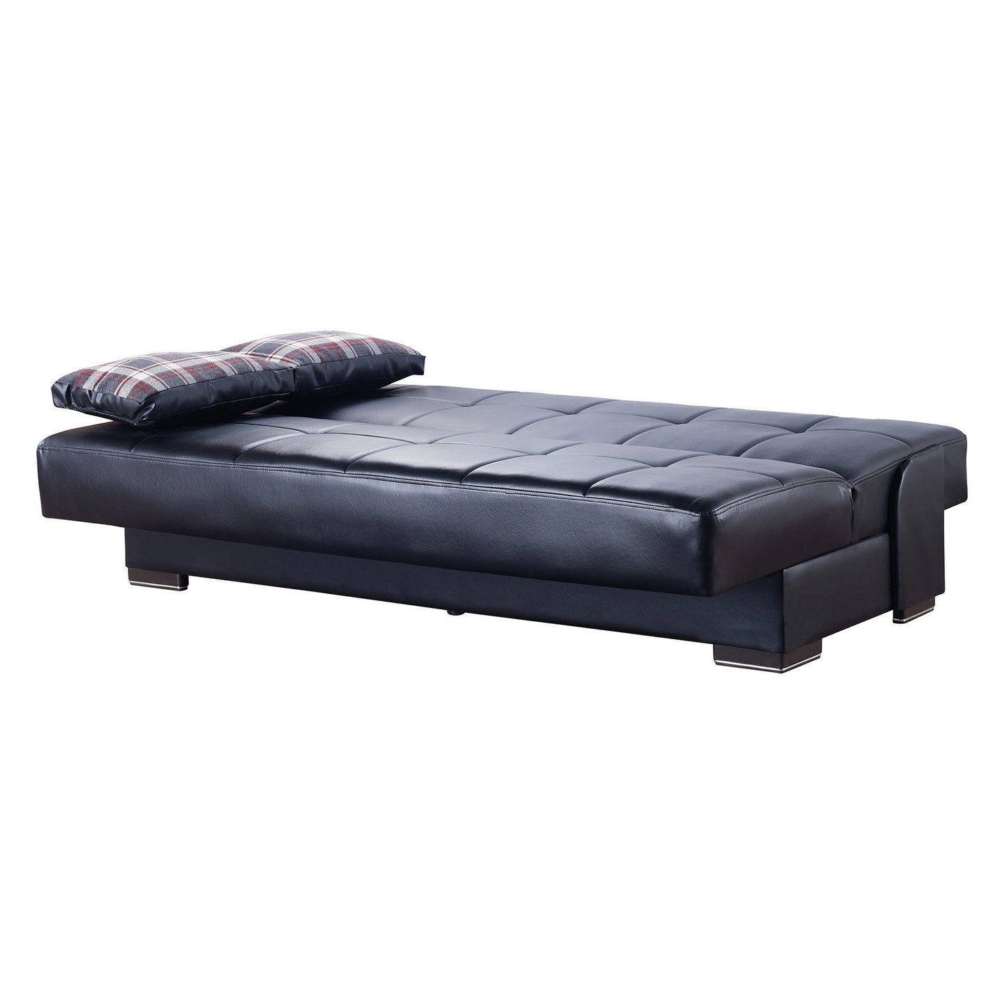 75" Black Faux Leather Convertible Futon Sleeper Sofa And Toss Pillows With Storage-3
