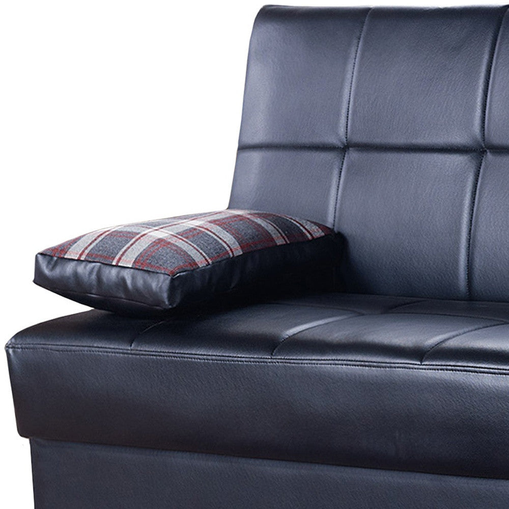 75" Black Faux Leather Convertible Futon Sleeper Sofa And Toss Pillows With Storage-4