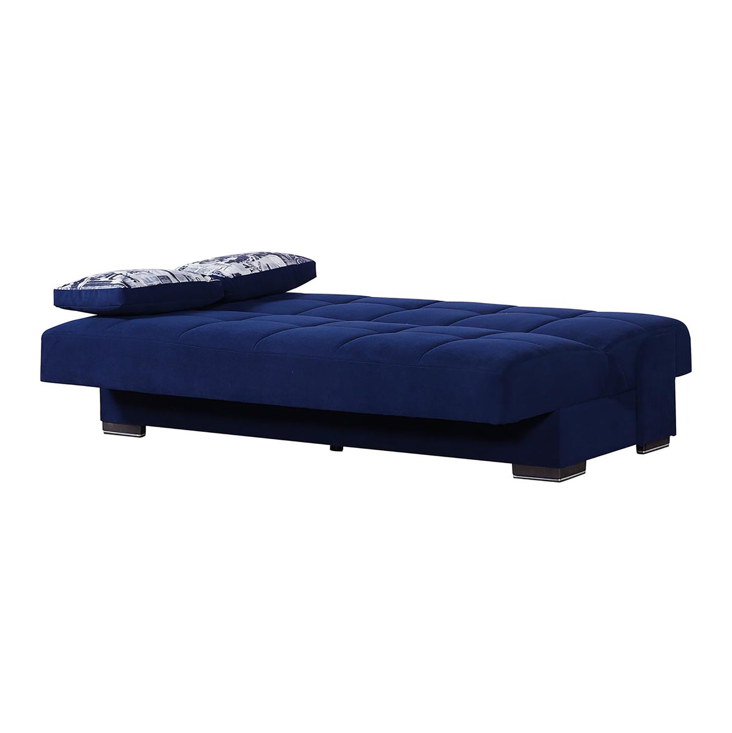75" Blue Chenille Convertible Futon Sleeper Sofa And Toss Pillows With Storage-2