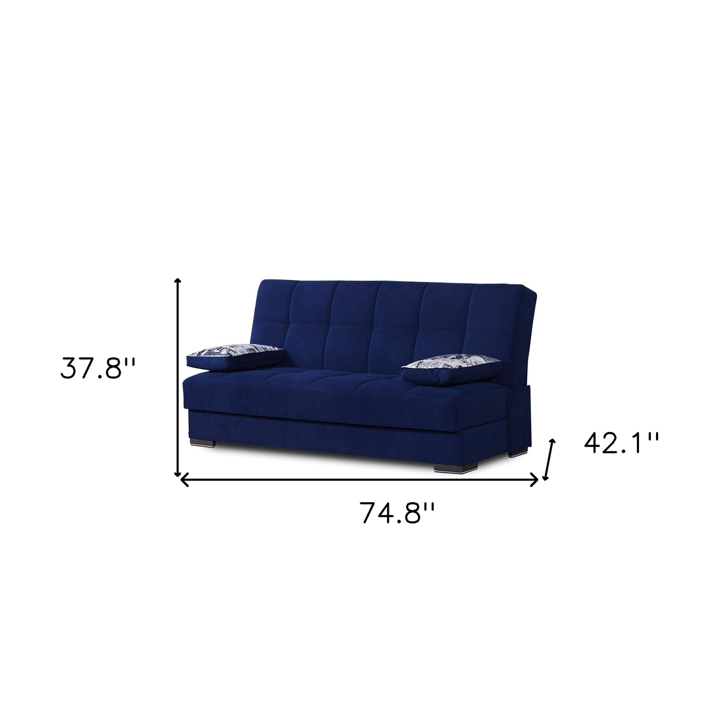 75" Blue Chenille Convertible Futon Sleeper Sofa And Toss Pillows With Storage-6