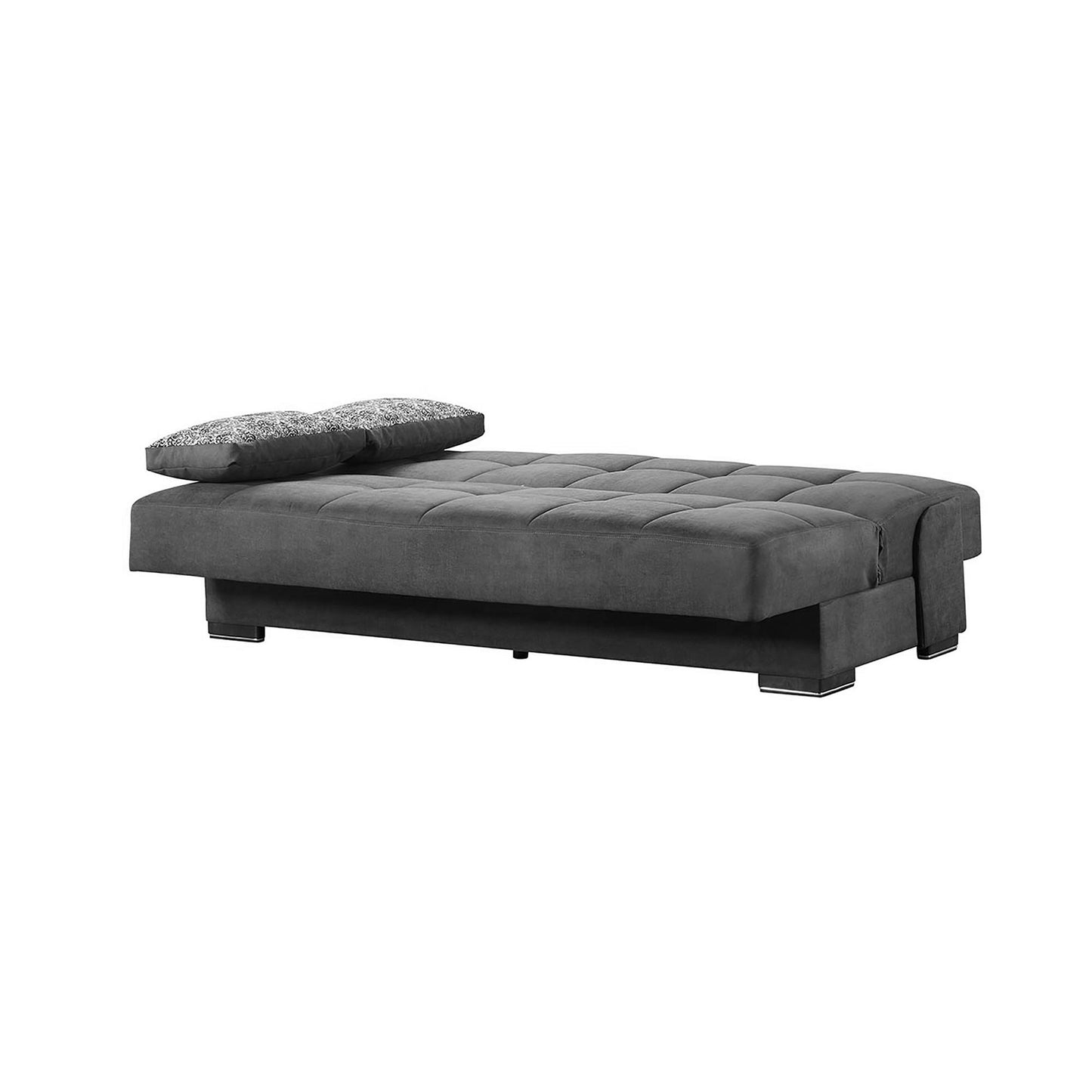 75" Gray Chenille Convertible Futon Sleeper Sofa And Toss Pillows With Storage-3
