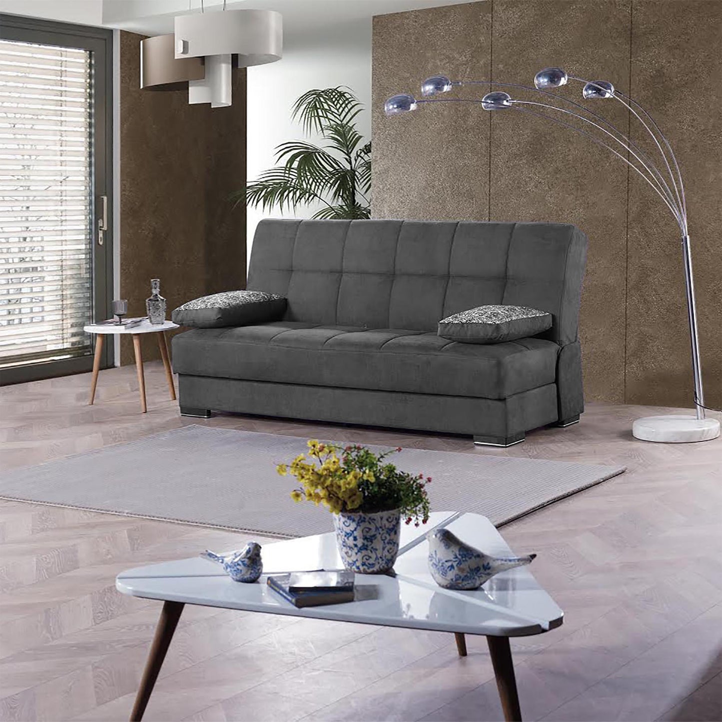 75" Gray Chenille Convertible Futon Sleeper Sofa And Toss Pillows With Storage-6
