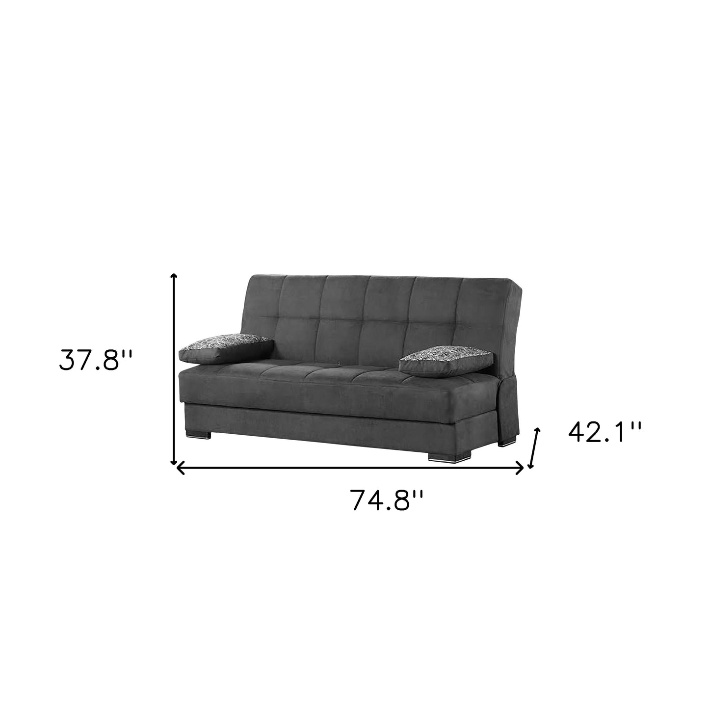 75" Gray Chenille Convertible Futon Sleeper Sofa And Toss Pillows With Storage-7