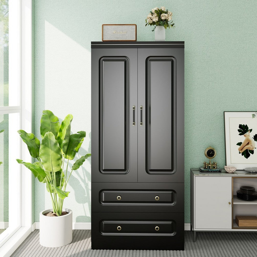 71" Black Wood Two Door Two Drawer Combo Dresser-8