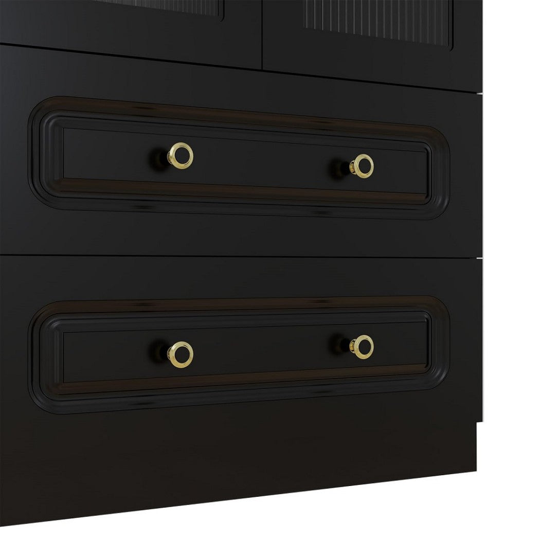 71" Black Wood Two Door Two Drawer Combo Dresser-2