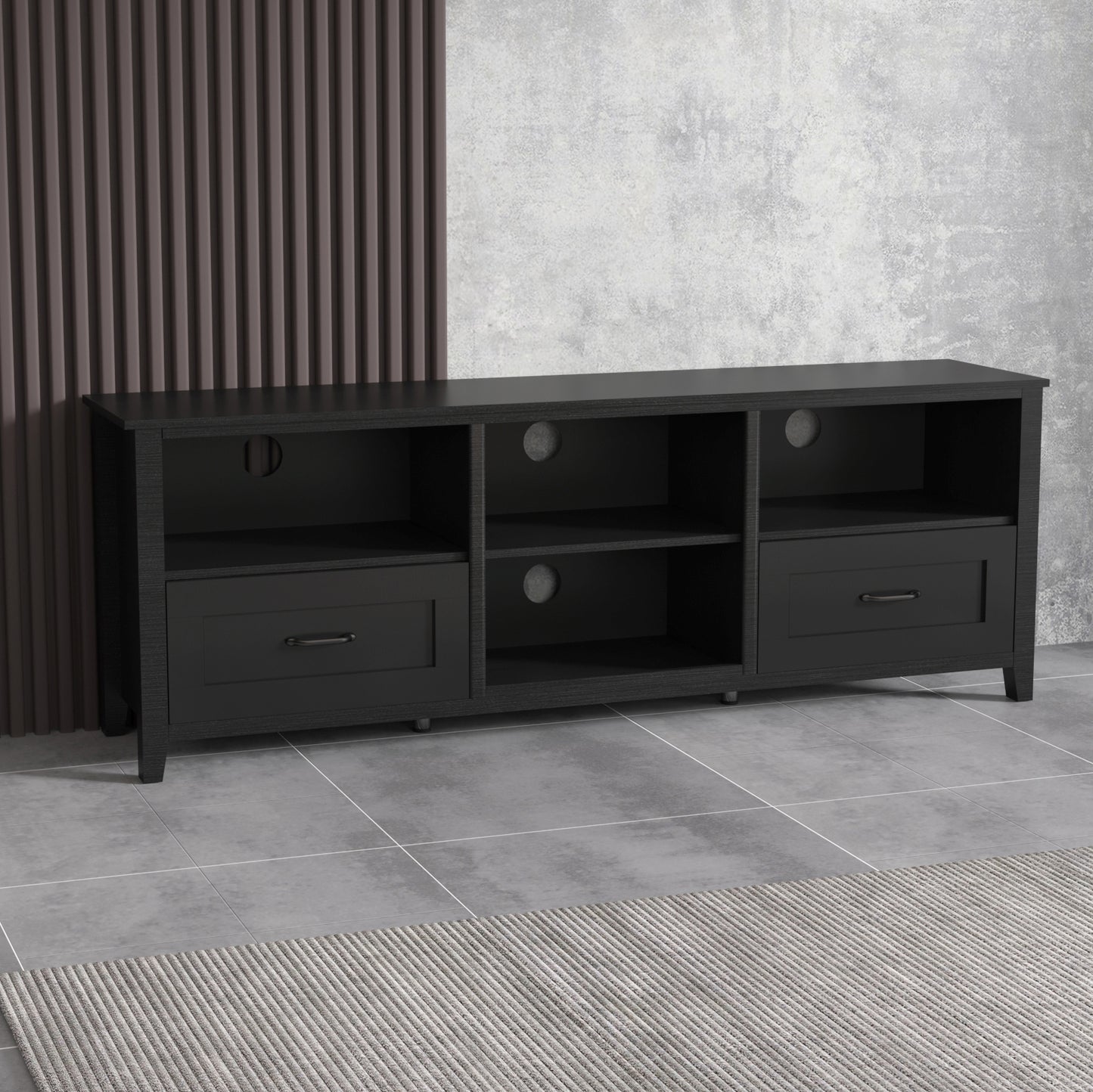 70" Black Wood Enclosed and Open Storage TV Stand-7