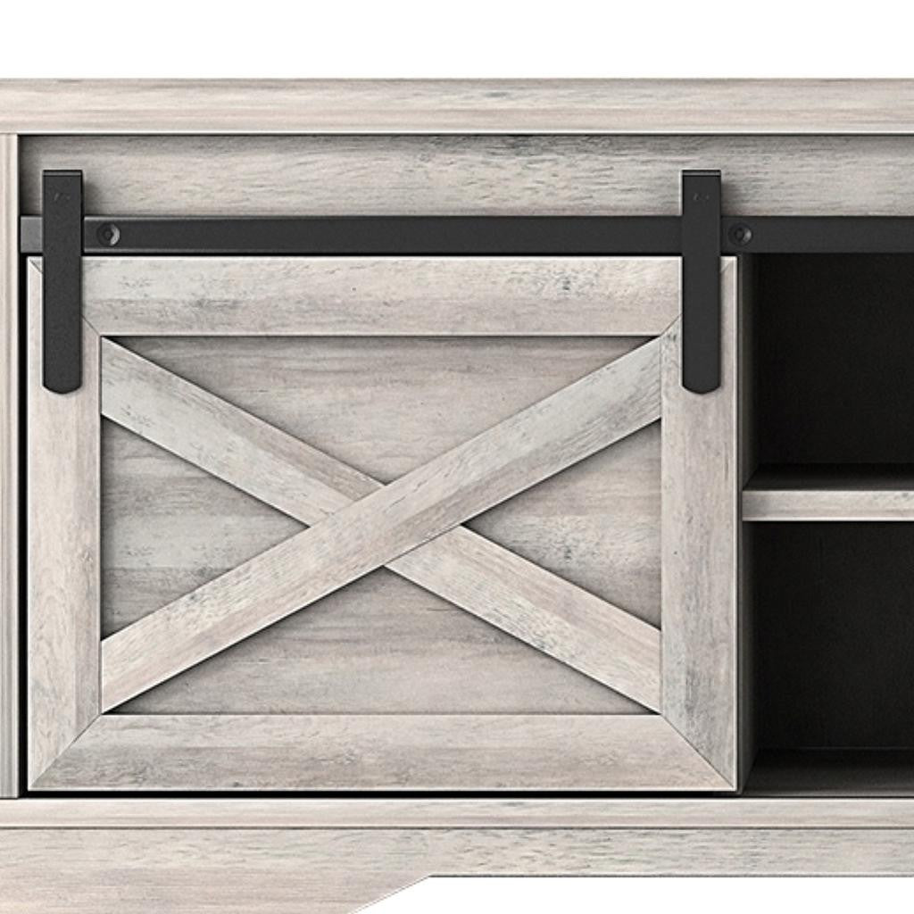 47" Gray And Black Wood And Faux Leather Storage Bench with Shelves-4