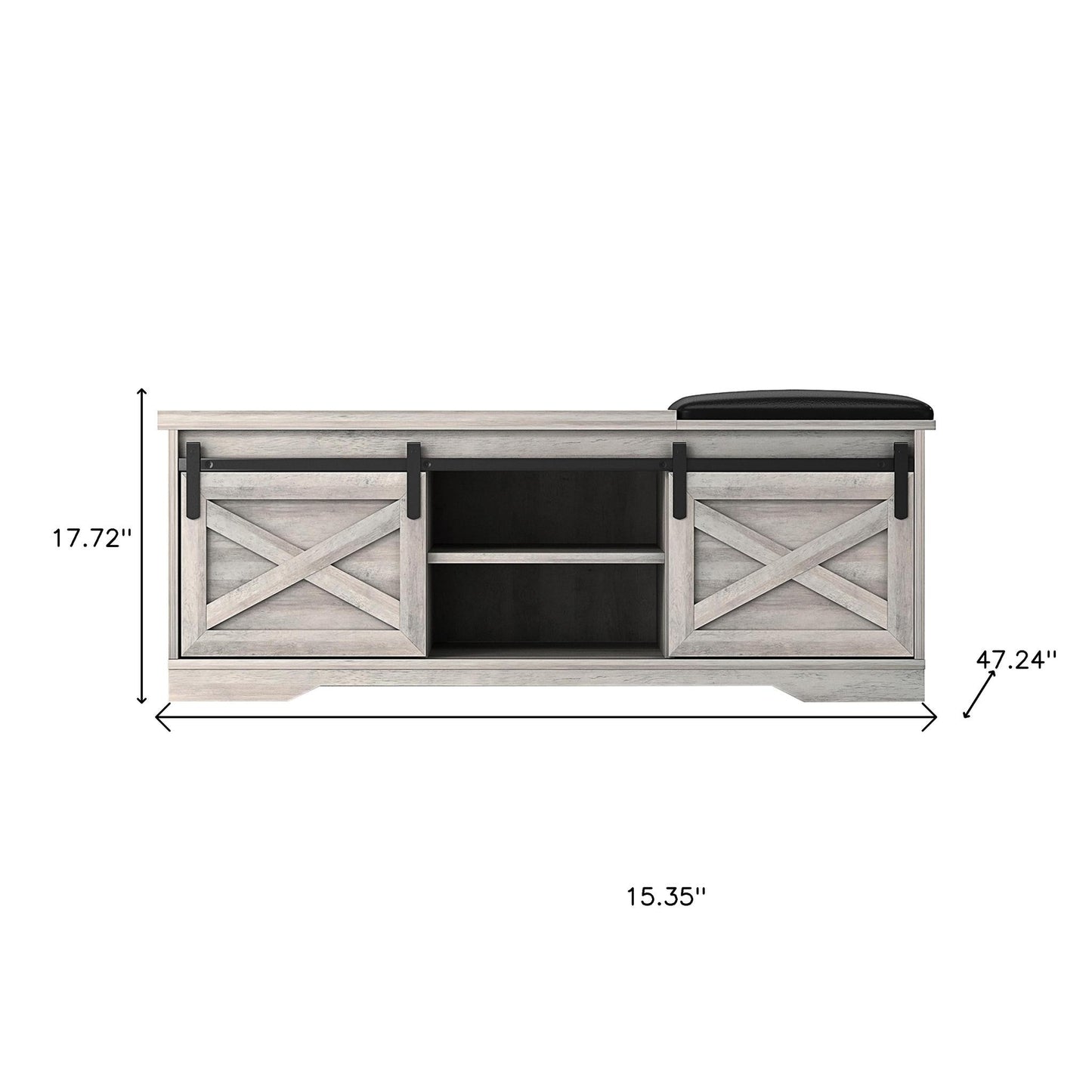 47" Gray And Black Wood And Faux Leather Storage Bench with Shelves-8