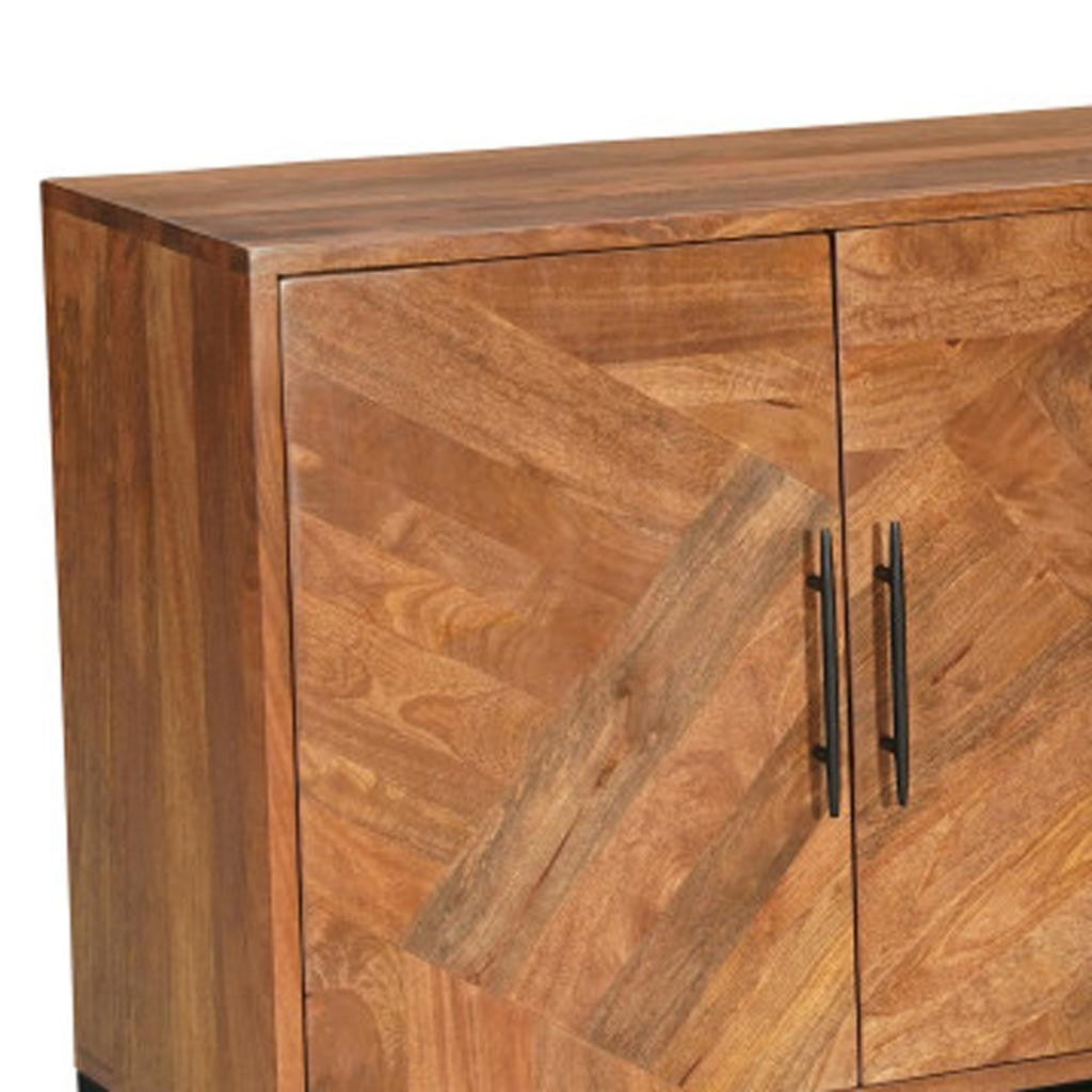 82" Brown Solid Wood Carved Geometric Sideboard with Four Doors-8