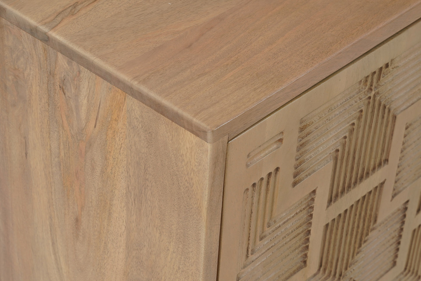 80" Brown Solid Wood Carved Geometric Sideboard with Four Doors-5