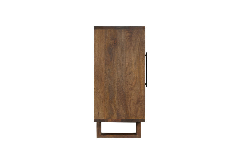 83" Dark Brown Distressed Reclaimed Wood Three Drawer Sideboard with Four Doors-4