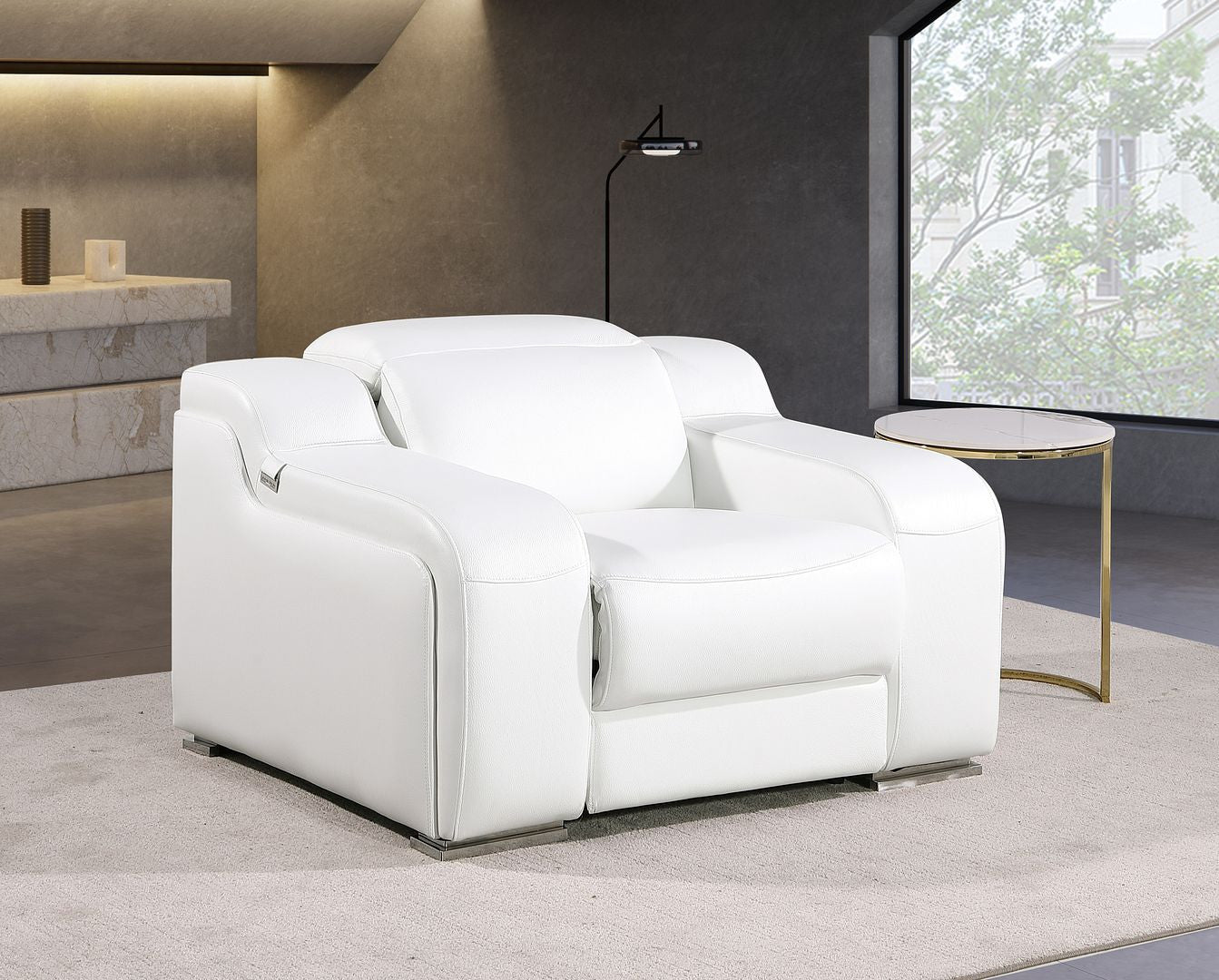 41" White Italian Leather Wall Hugger Recliner With USB-8
