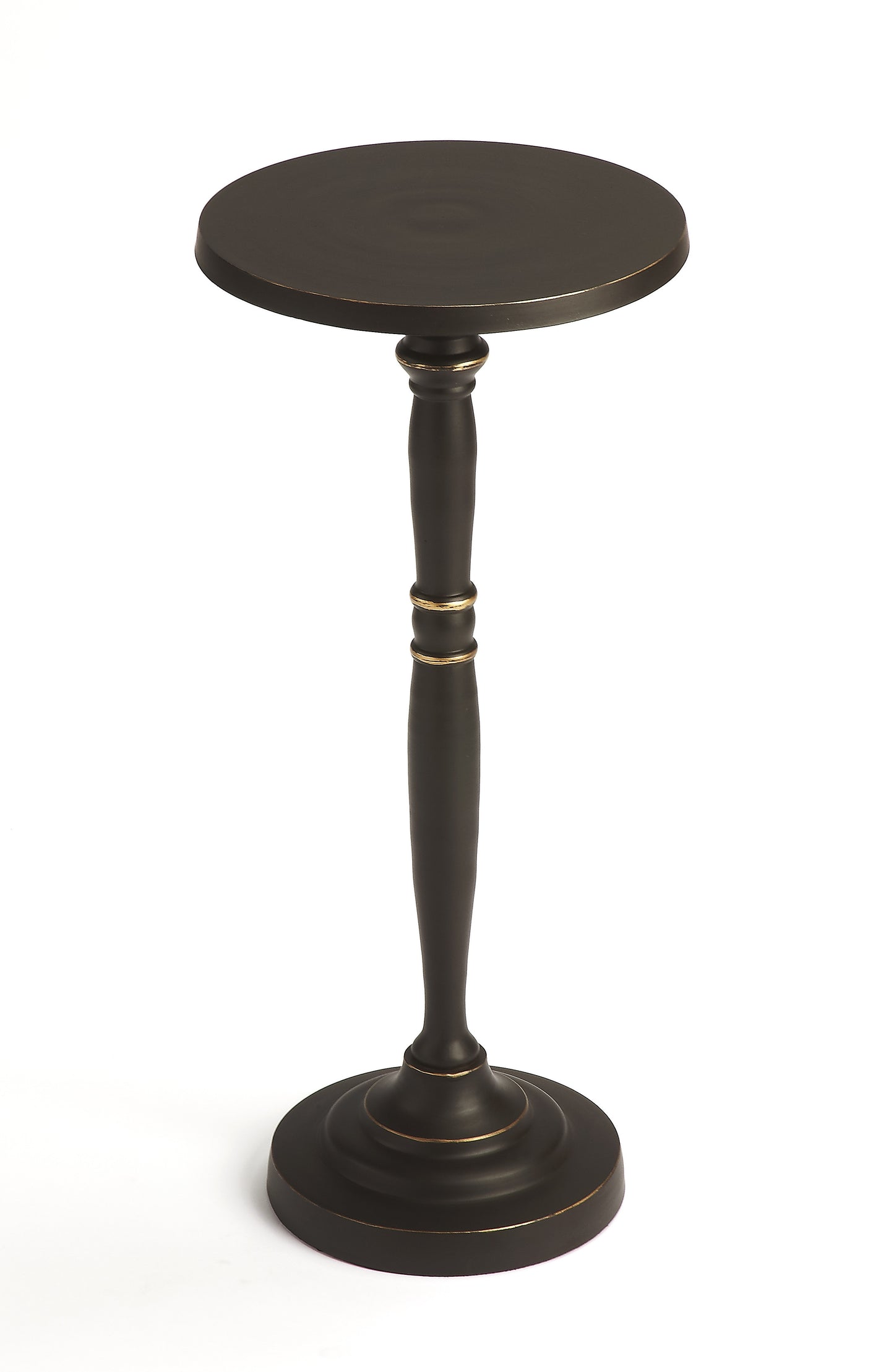 22" Black Distressed Aluminum Round Pedestal End Table-2