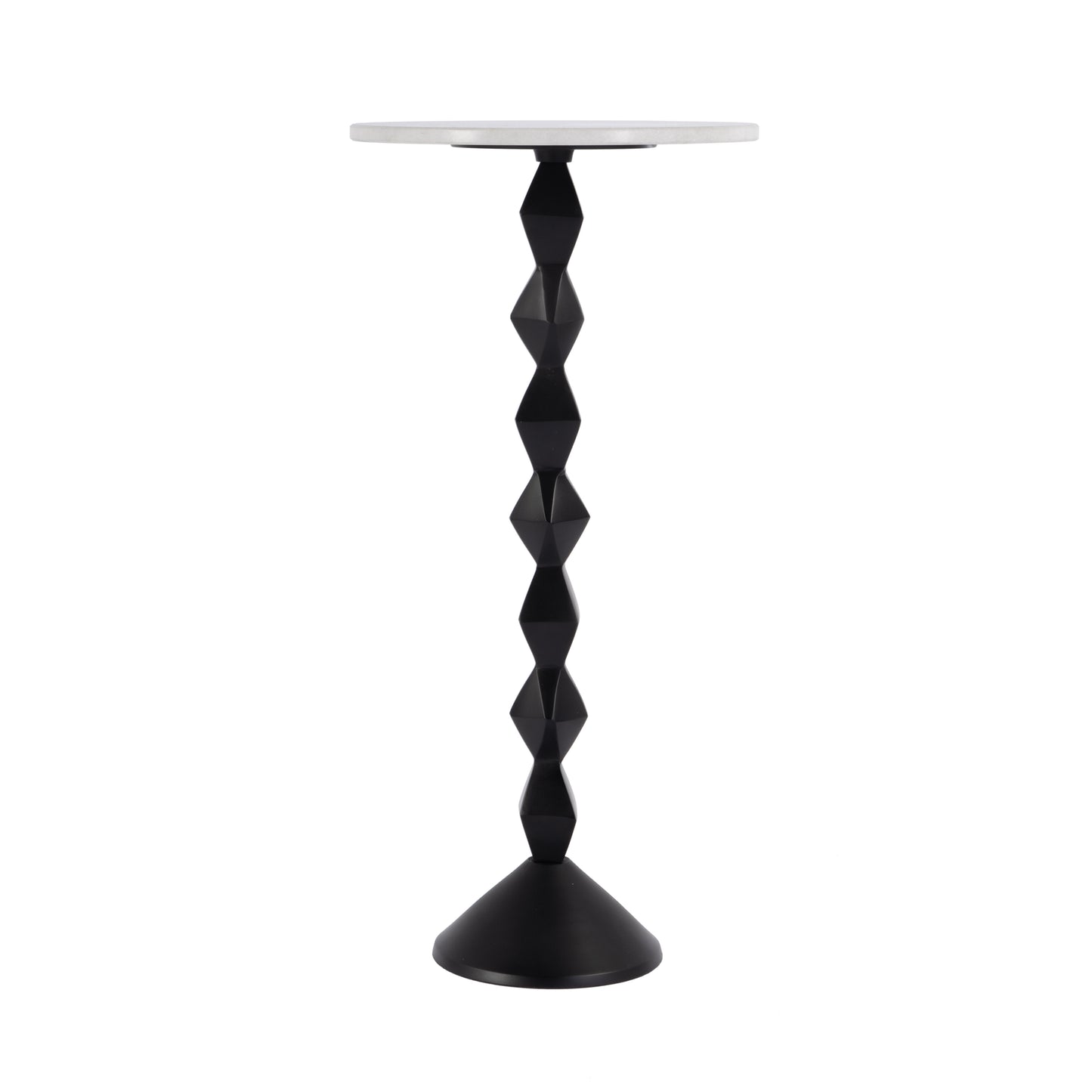 25" White and Black Marble and Aluminum Round Pedestal End Table-3