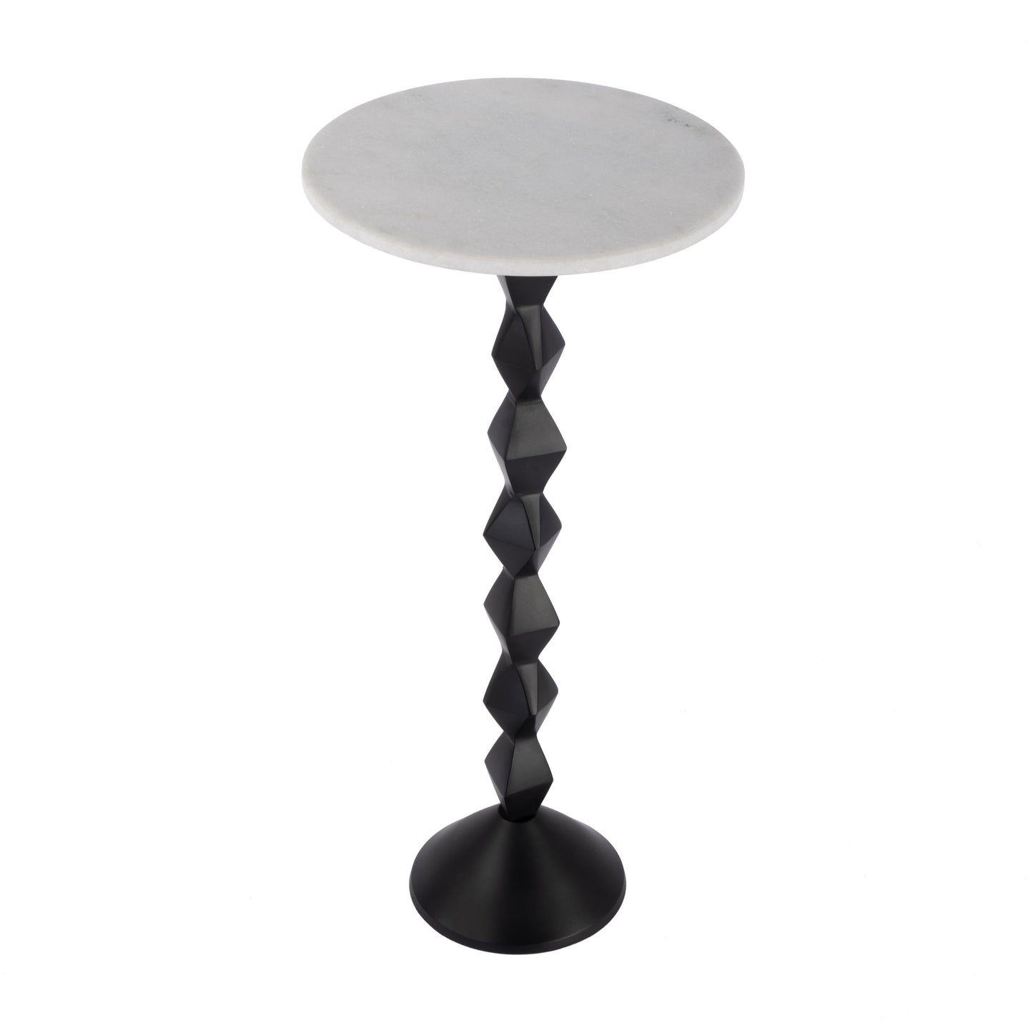 25" White and Black Marble and Aluminum Round Pedestal End Table-5