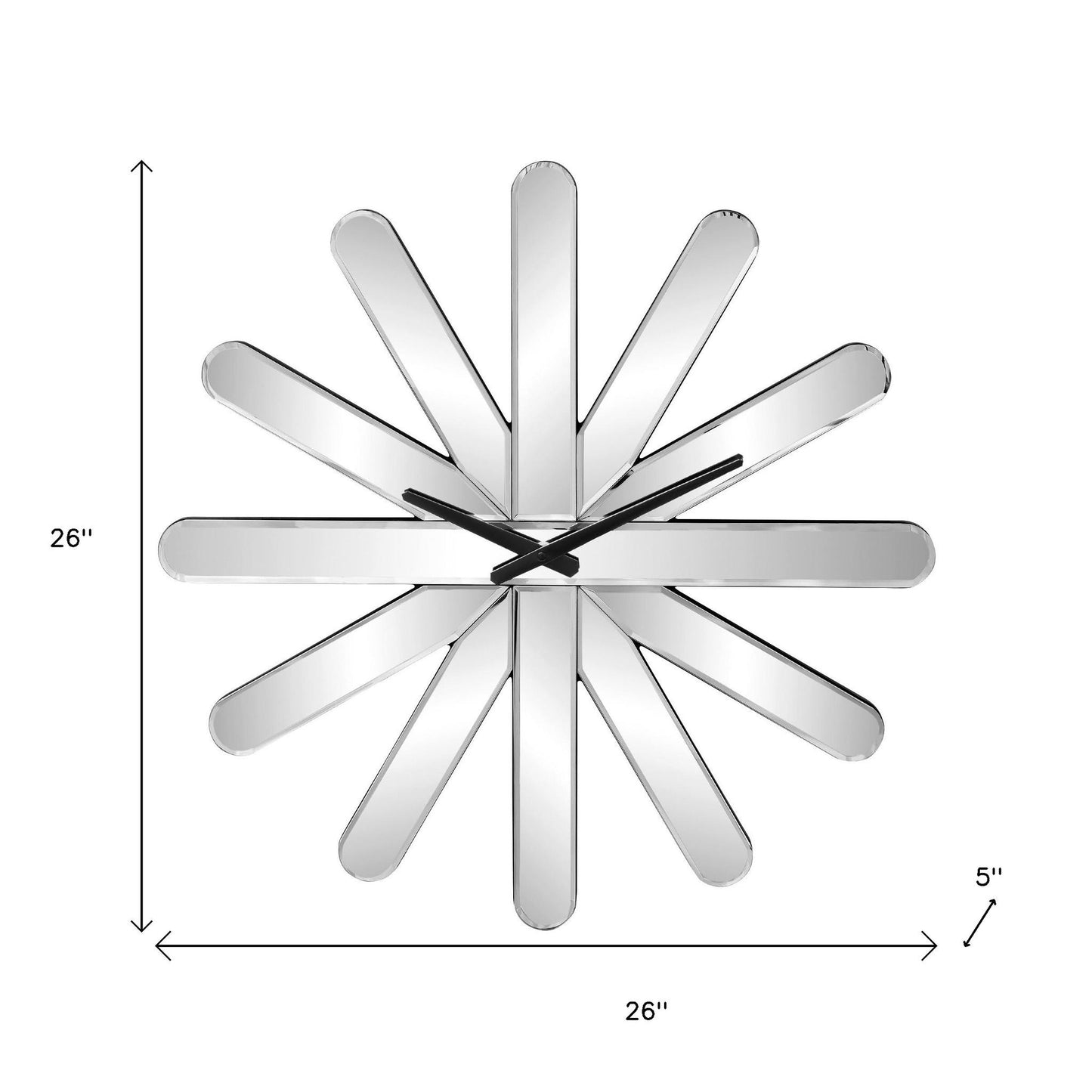 26" Silver Mirrored Glass Silent Analog Starburst Wall Clock-8