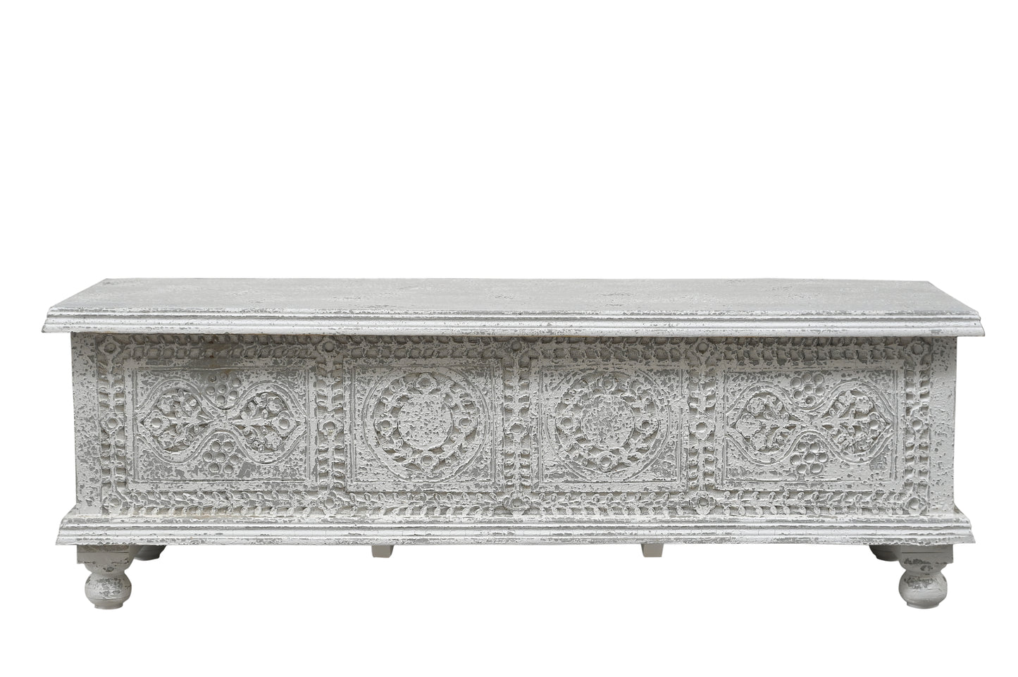54" White Solid Wood Medallion Storage Ottoman-4